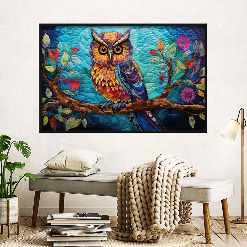 Colorful Owl on Branch Canvas Wall Art