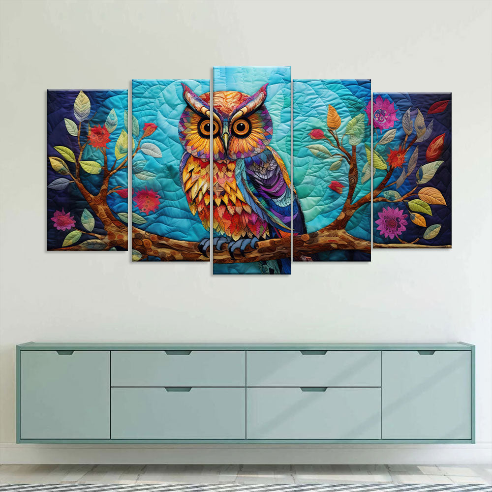 Colorful Owl on Branch Canvas Wall Art