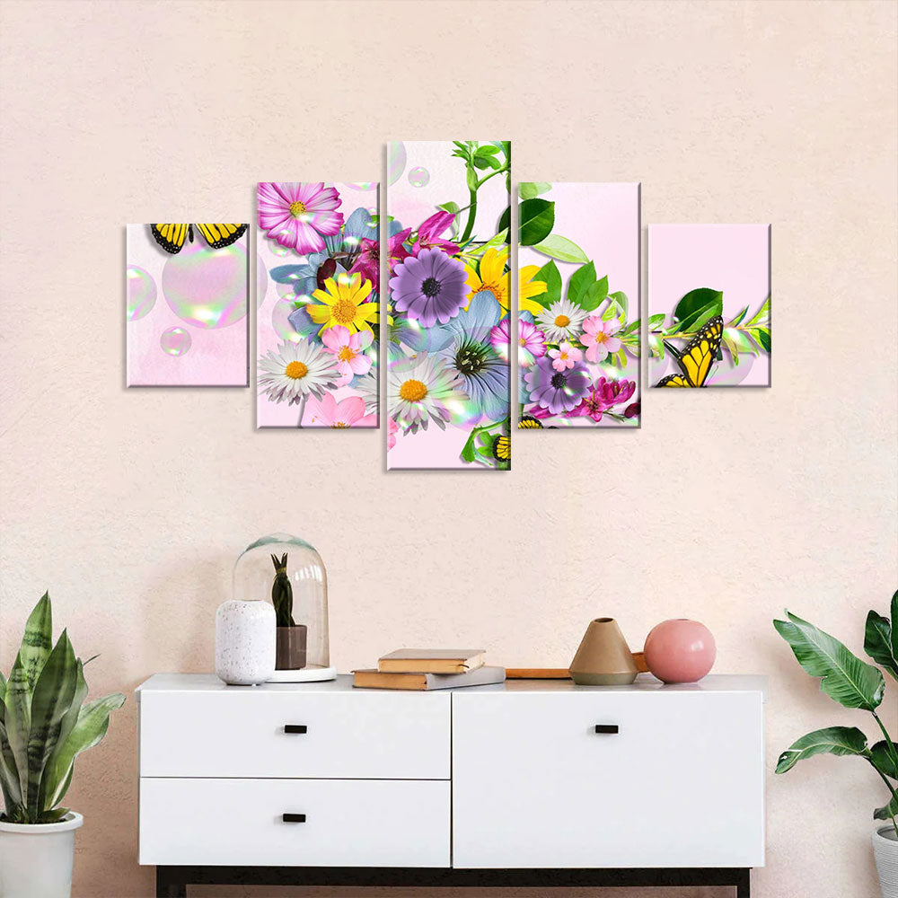 Butterfly with Colorful Flowers Canvas Wall Art