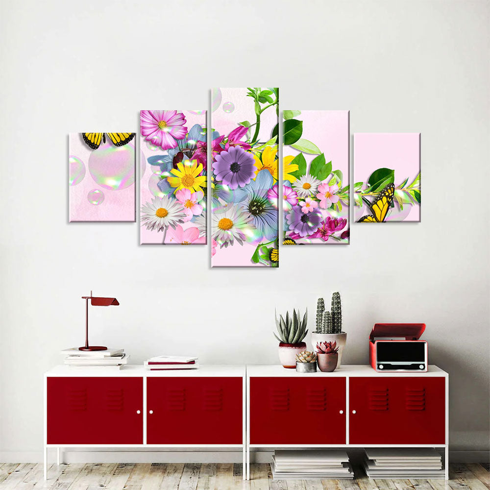 Butterfly with Colorful Flowers Canvas Wall Art