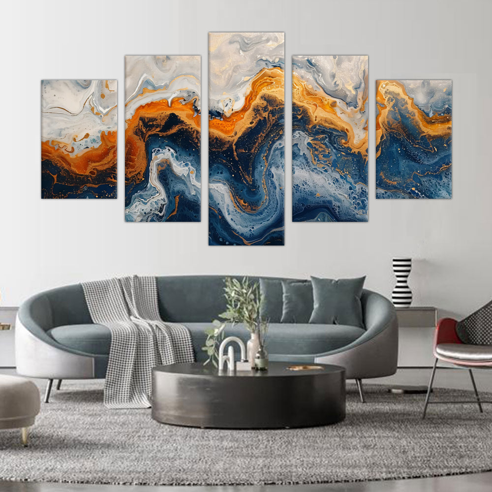 Abstract Ocean Currents Canvas Wall Art - 5-Piece Set