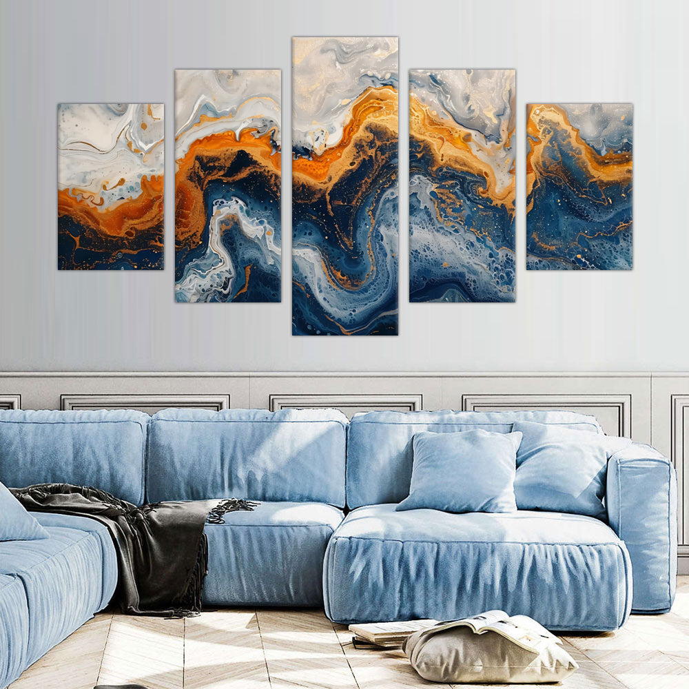 Abstract Ocean Currents Canvas Wall Art - 5-Piece Set