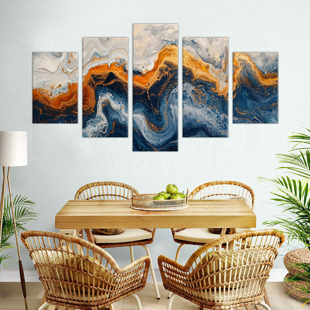 Abstract Ocean Currents Canvas Wall Art - 5-Piece Set