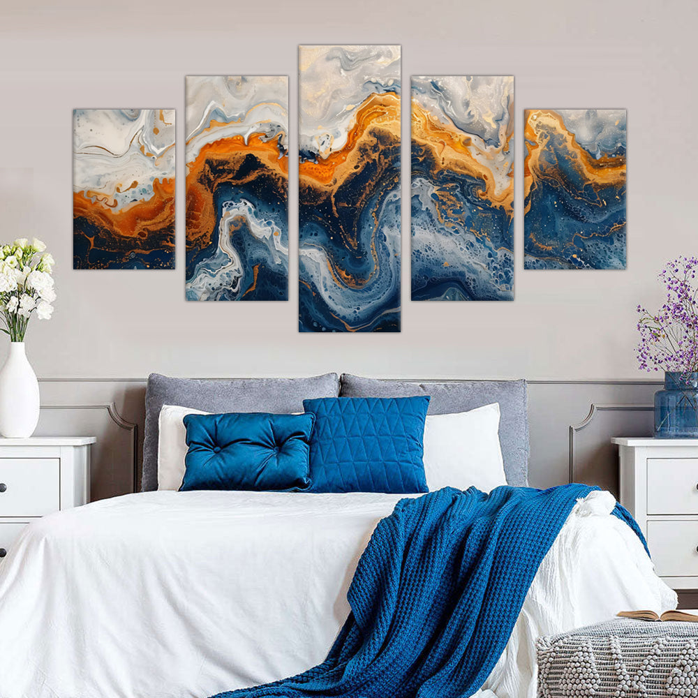 Abstract Ocean Currents Canvas Wall Art - 5-Piece Set