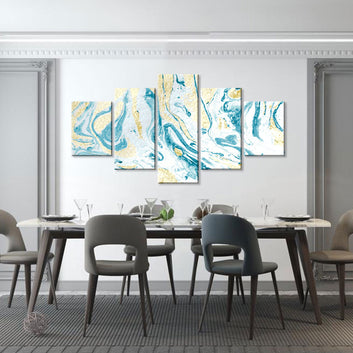 Abstract Teal & Gold Flow Canvas Wall Art