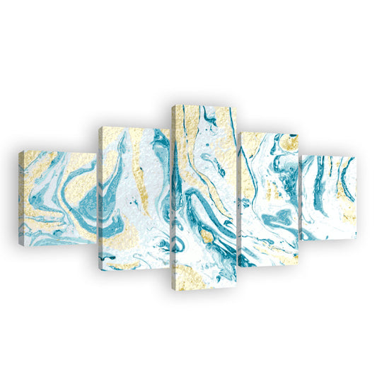 Abstract Teal & Gold Flow Canvas Wall Art