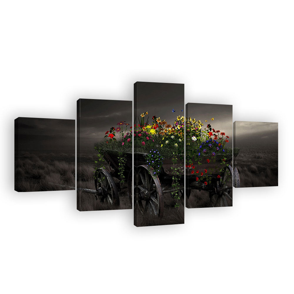 Colorful Butterfly Flower Wagon Canvas Wall Art