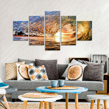 Huge Ocean Wave in Sunset Canvas Wall Art