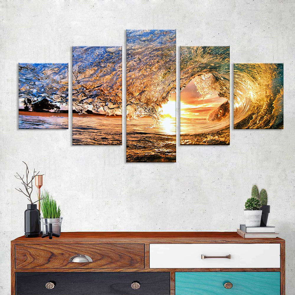 Huge Ocean Wave in Sunset Canvas Wall Art