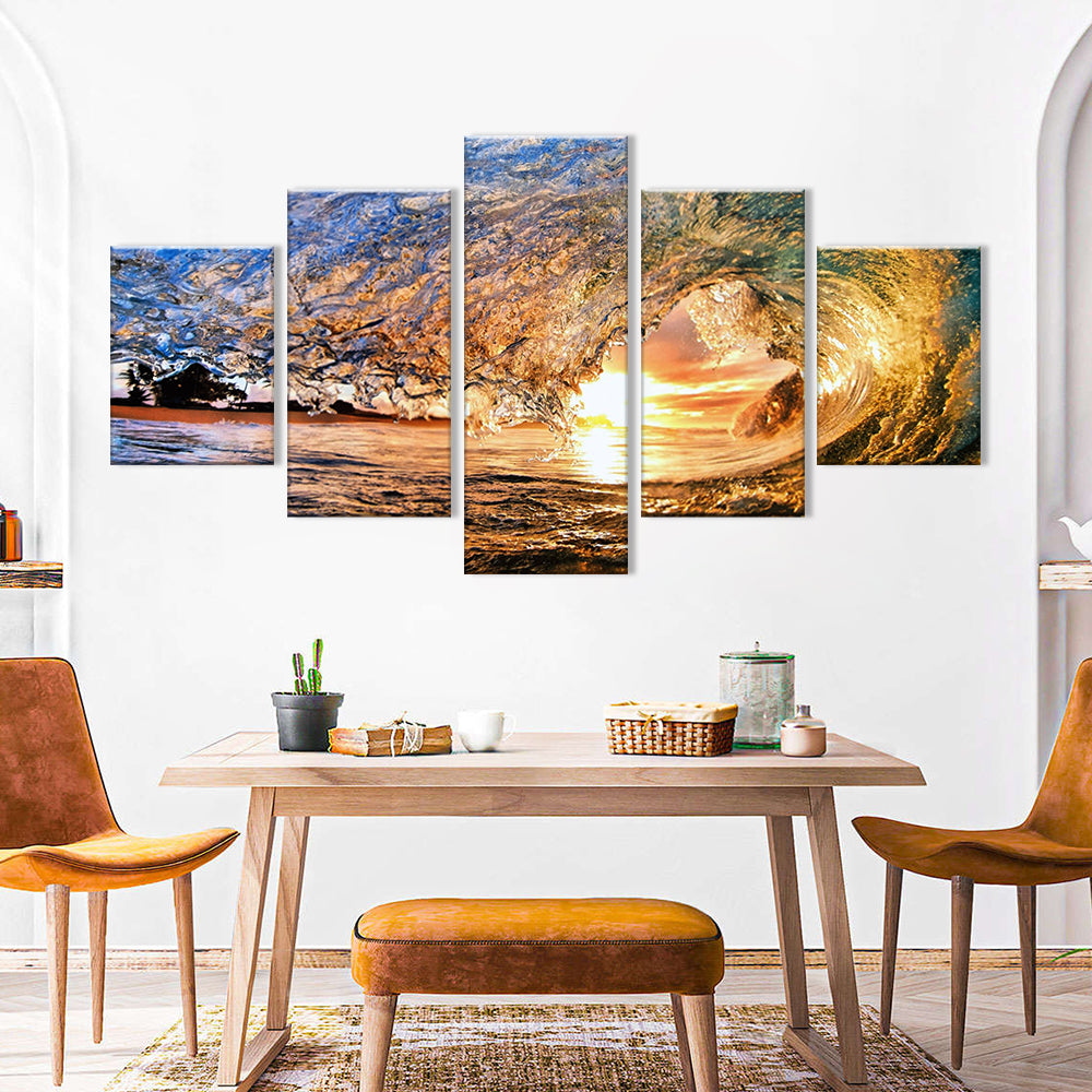 Huge Ocean Wave in Sunset Canvas Wall Art