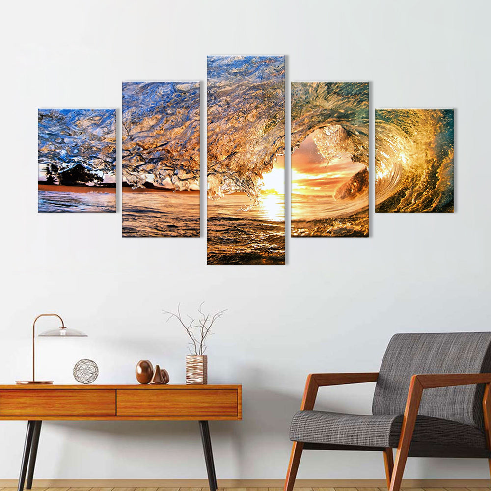 Huge Ocean Wave in Sunset Canvas Wall Art