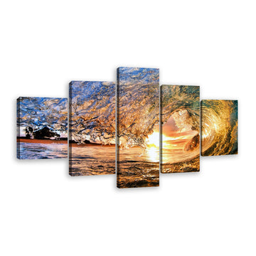 Huge Ocean Wave in Sunset Canvas Wall Art