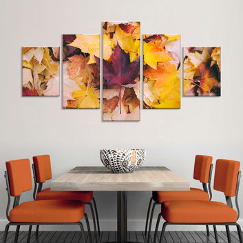 Golden Yellow Vintage Autumn Leaves Canvas Wall Art