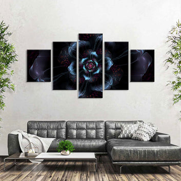 Abstract Dark Fractal Flower Canvas Wall Art