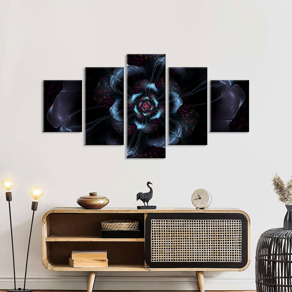 Abstract Dark Fractal Flower Canvas Wall Art