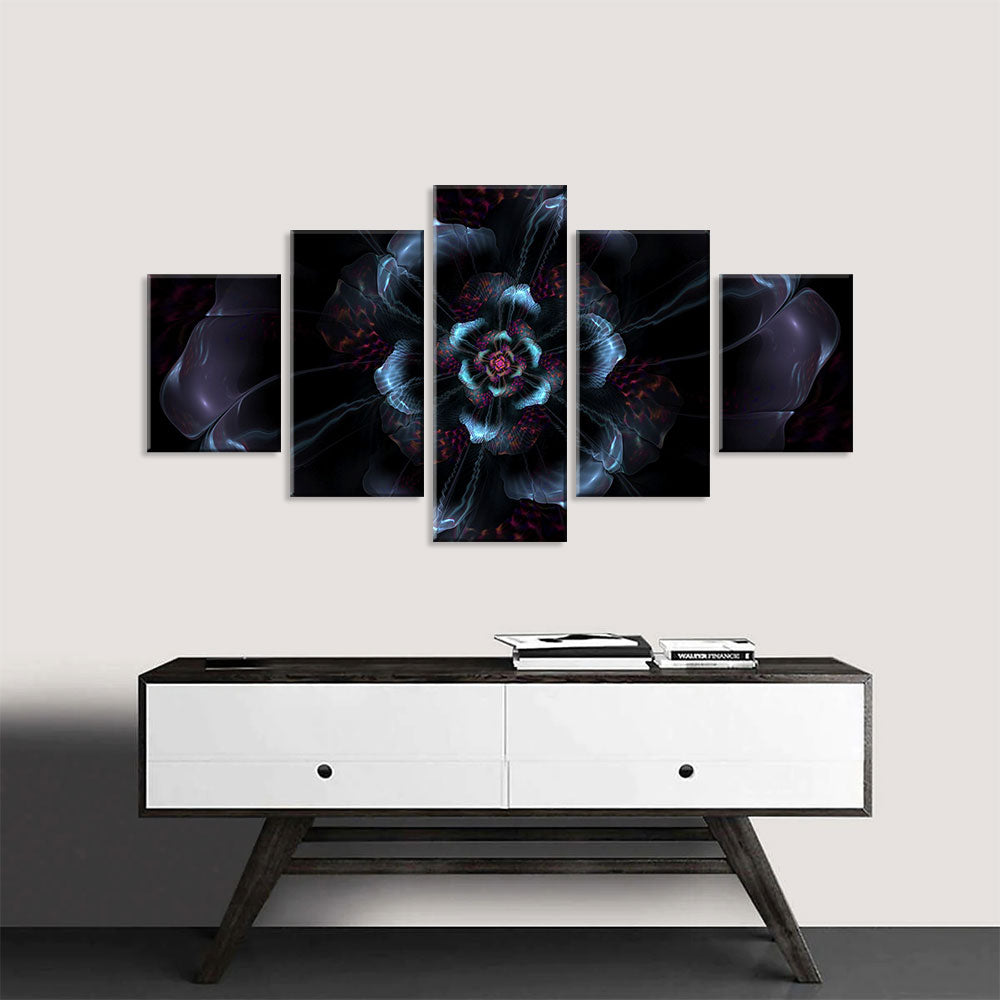 Abstract Dark Fractal Flower Canvas Wall Art