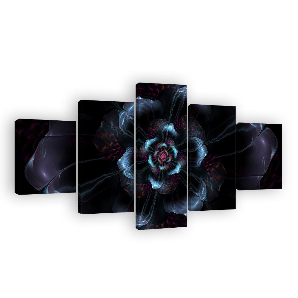 Abstract Dark Fractal Flower Canvas Wall Art