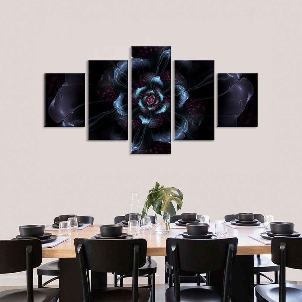 Abstract Dark Fractal Flower Canvas Wall Art