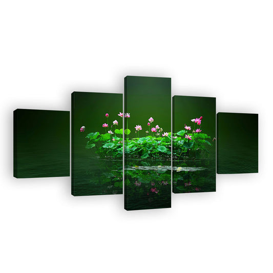 Pink Lotus in Pond Canvas Wall Art
