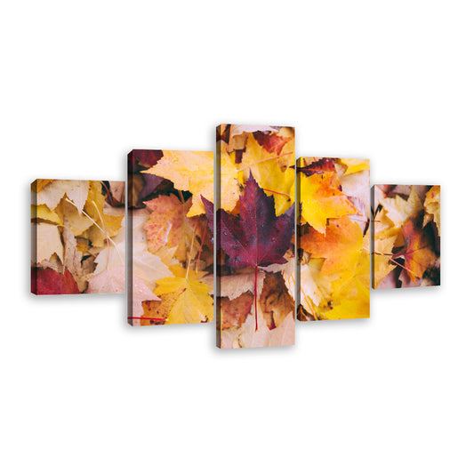 Golden Yellow Vintage Autumn Leaves Canvas Wall Art