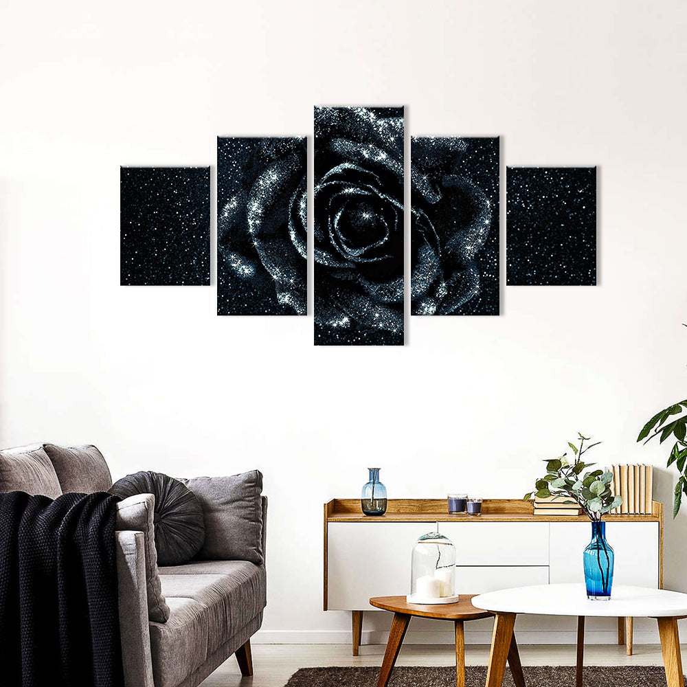 Black Glitter Rose Canvas Wall Art