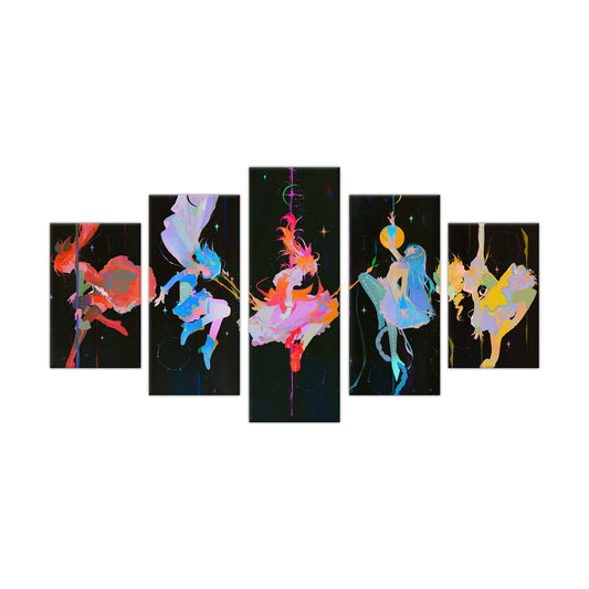 Abstract Cosmic Fantasy Figures Canvas Wall Art - 5-Piece Set