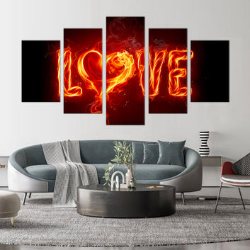 Fiery 'Love' Flame Canvas Wall Art - 5-Piece Set