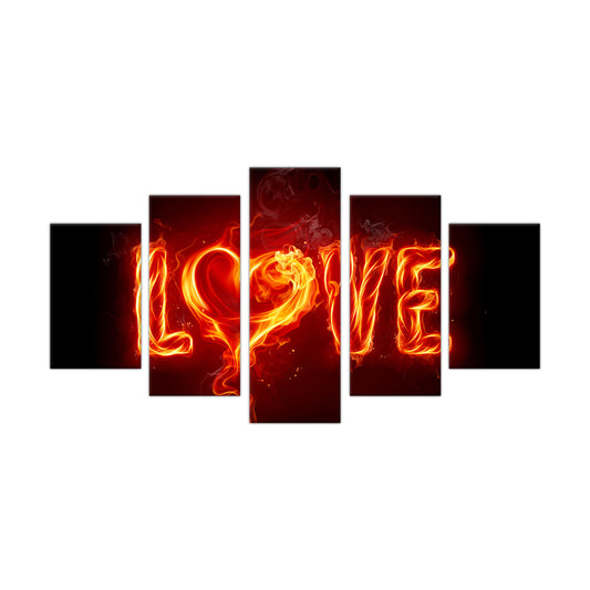 Fiery 'Love' Flame Canvas Wall Art - 5-Piece Set