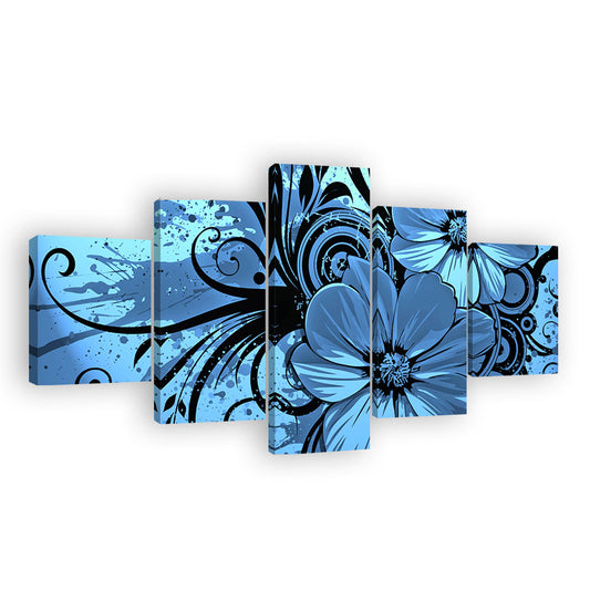 Abstract Blue Flowers Splash Canvas Wall Art