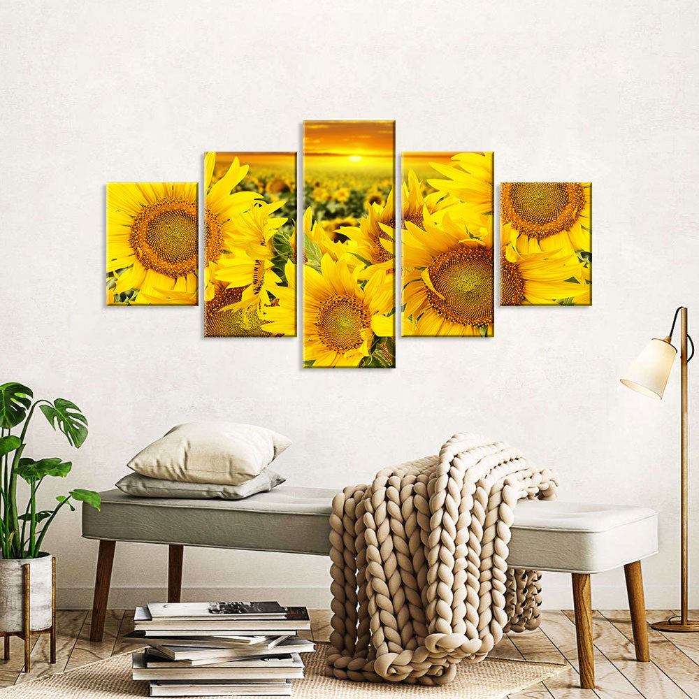Sunrise Sunflowers in Field Canvas Wall Art