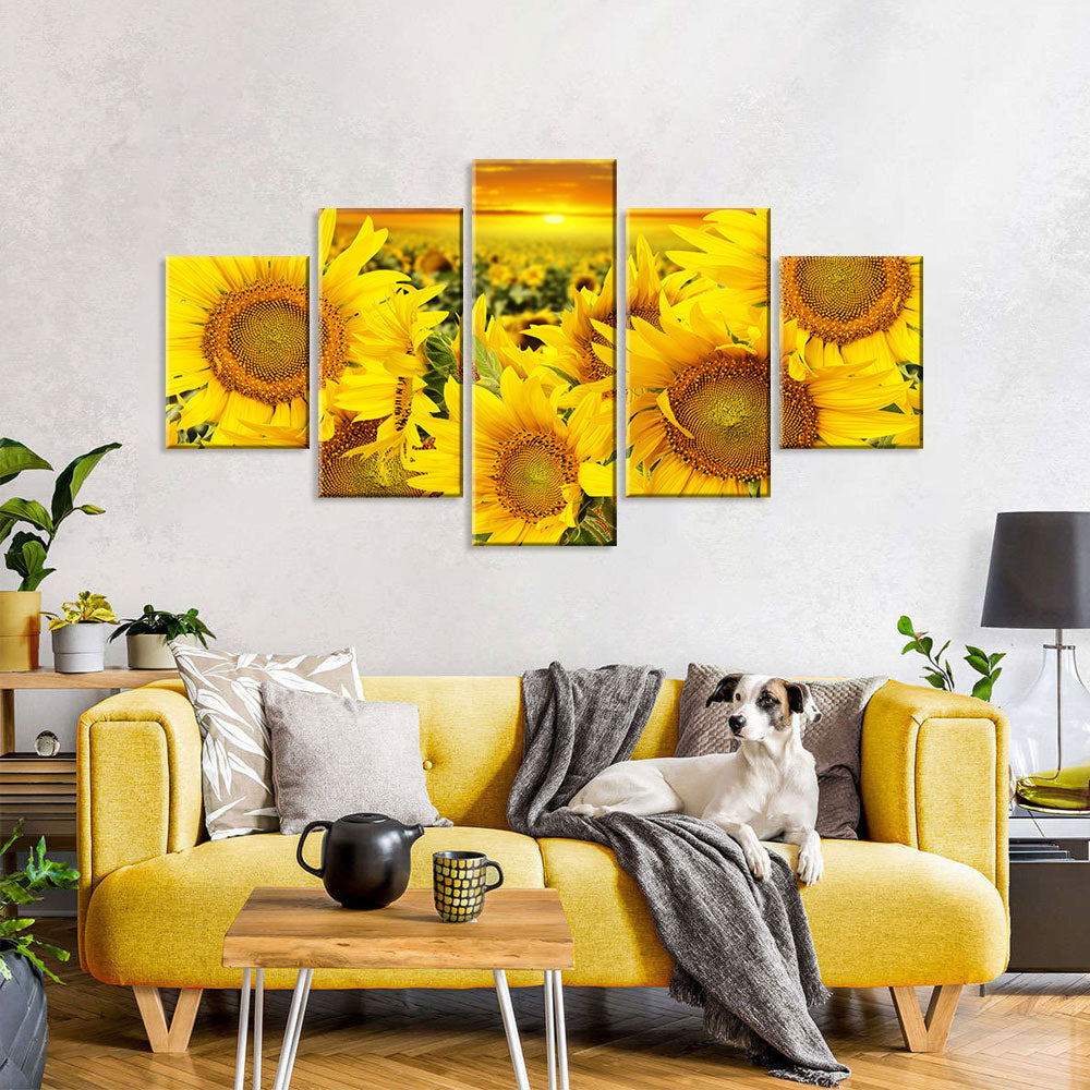 Sunrise Sunflowers in Field Canvas Wall Art