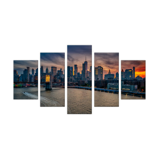 New York City Skyline and Brooklyn Bridge Canvas Wall Art - 5-Piece Set