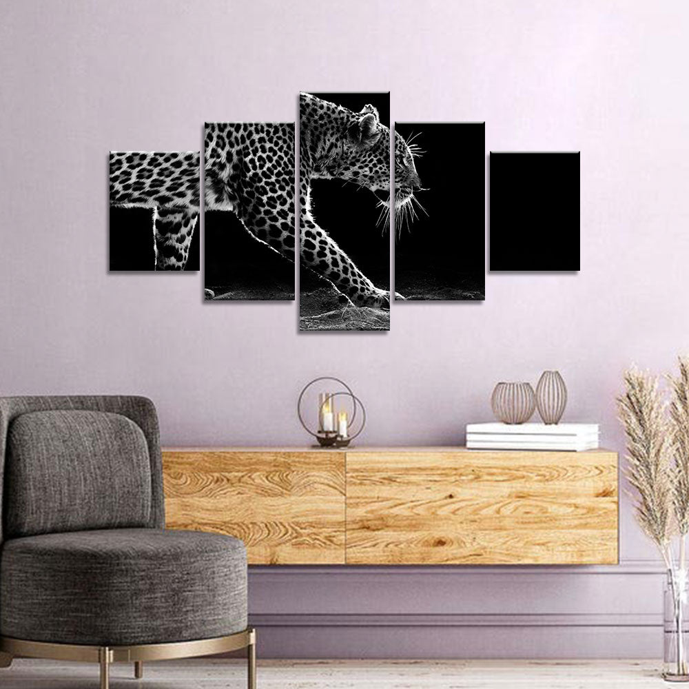 Black and White Walking Leopard Canvas Wall Art