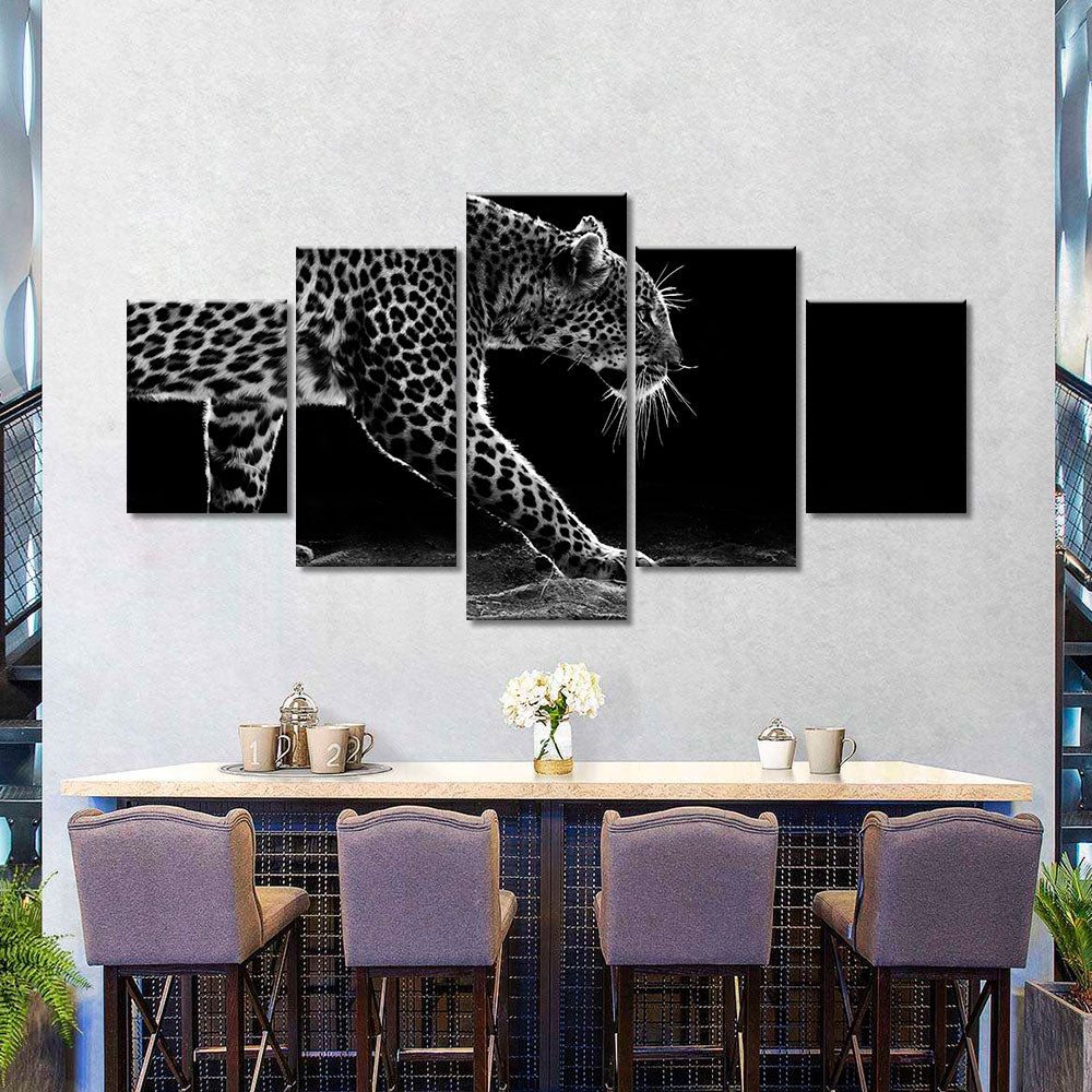 Black and White Walking Leopard Canvas Wall Art