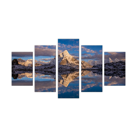 Snow-Capped Mountain Reflection Canvas Wall Art - 5-Piece Set