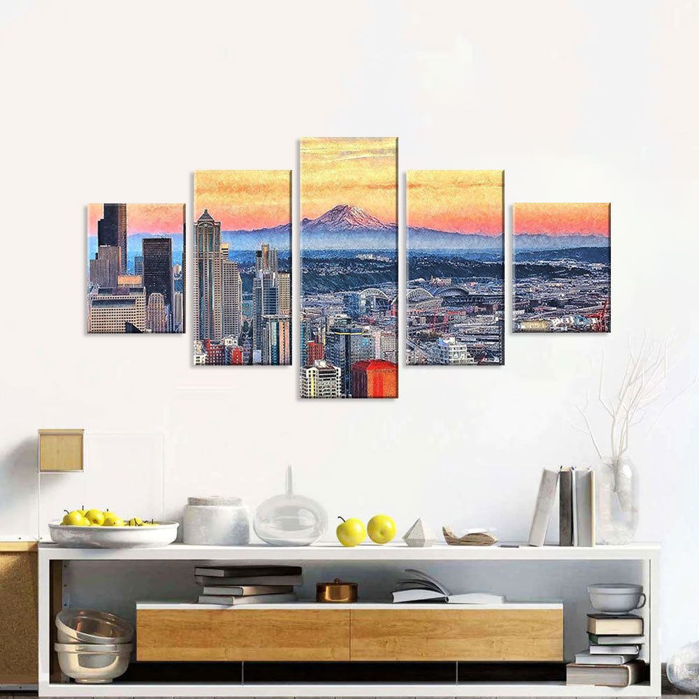 Seattle Skyline with Mountain Canvas Wall Art