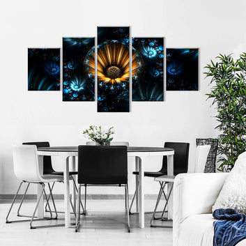 Abstract Fractal Night Flowers Canvas Wall Art