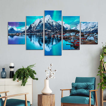 Norway Lofoten Mountains Snow Bay Canvas Wall Art