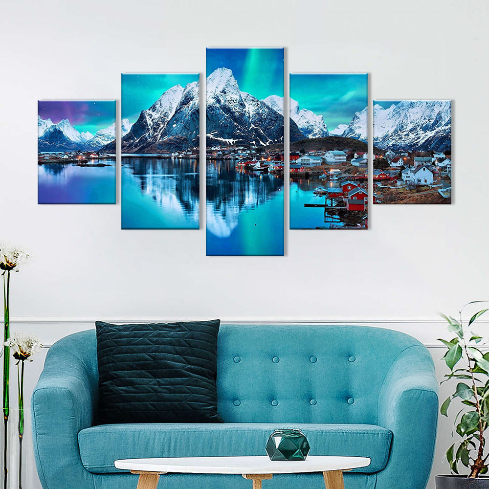 Norway Lofoten Mountains Snow Bay Canvas Wall Art