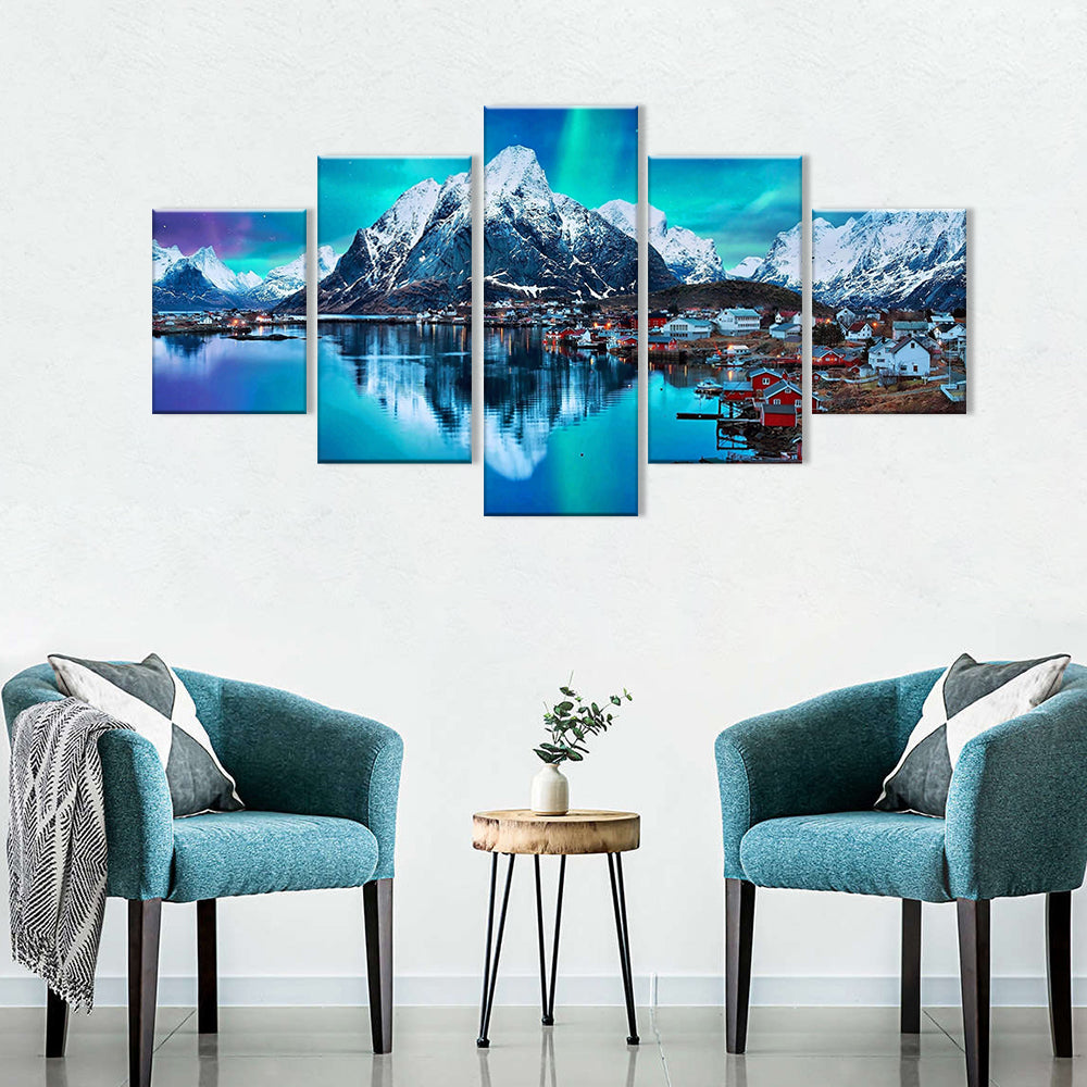 Norway Lofoten Mountains Snow Bay Canvas Wall Art