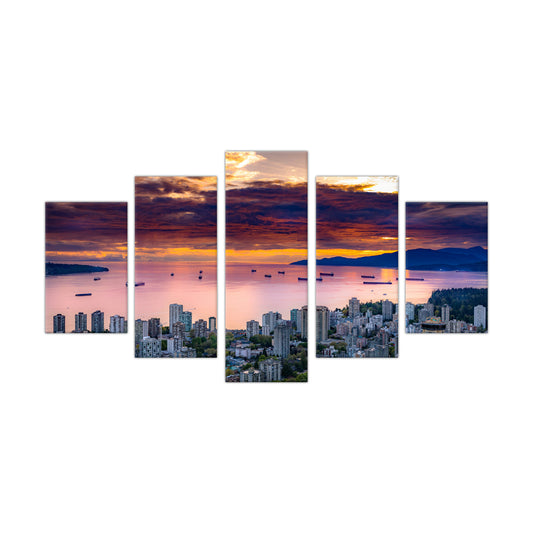 Vancouver Skyline Sunset Canvas Wall Art - 5-Piece Set