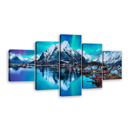 Norway Lofoten Mountains Snow Bay Canvas Wall Art