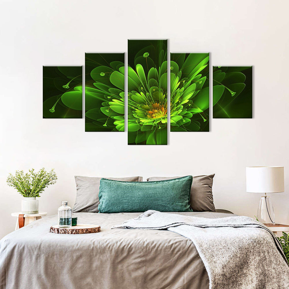 Abstract Green Fractal Flower Canvas Wall Art