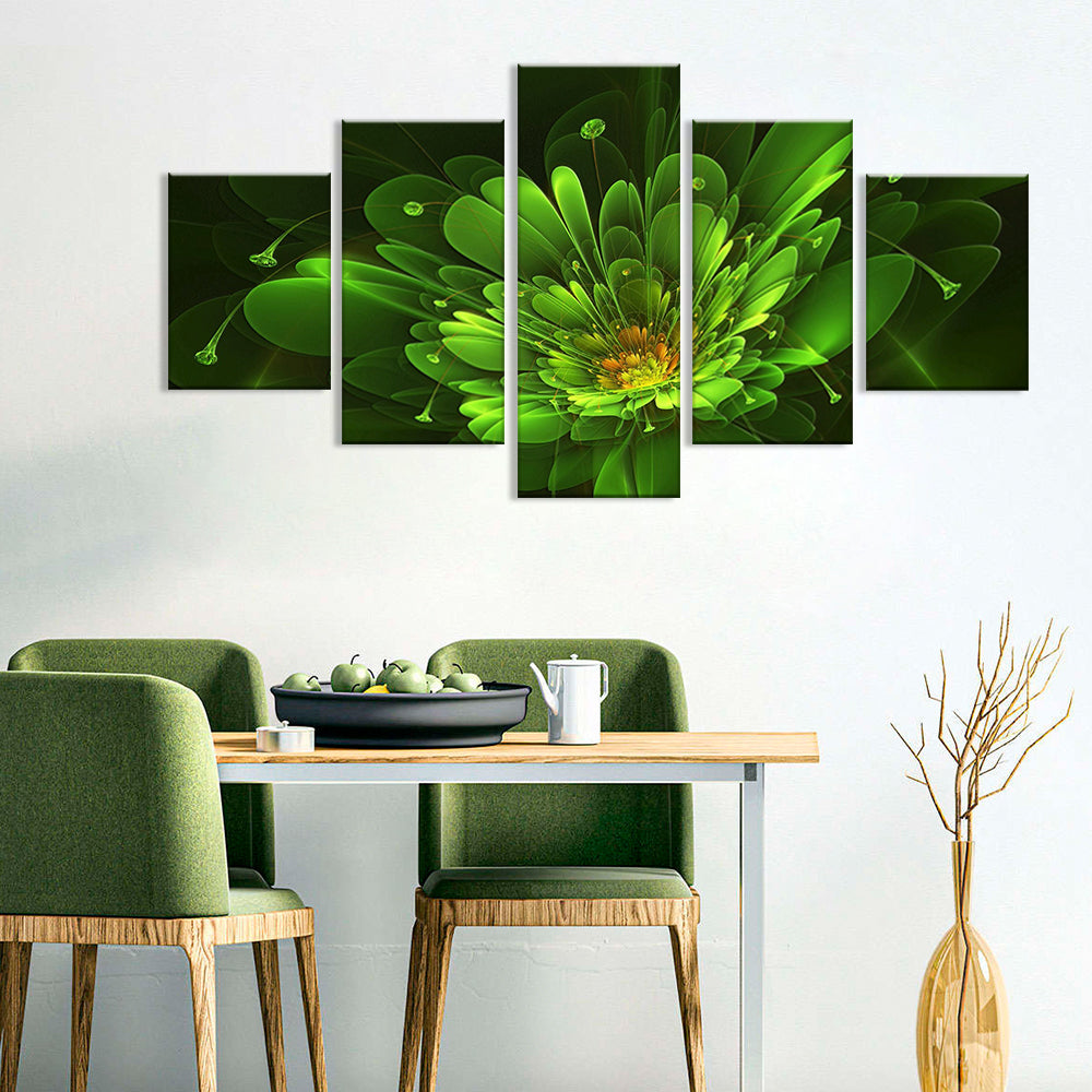 Abstract Green Fractal Flower Canvas Wall Art