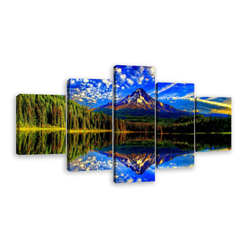 Blue Sky White Cloud Rock Mountain Reflection in Water Canvas Wall Art