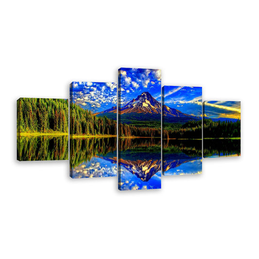 Blue Sky White Cloud Rock Mountain Reflection in Water Canvas Wall Art