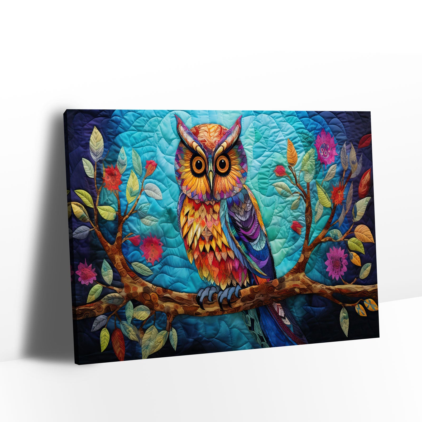 Colorful Owl on Branch Canvas Wall Art