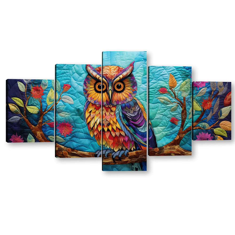 Colorful Owl on Branch Canvas Wall Art