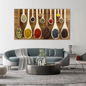 Colorful Spices on Wooden Spoons Canvas Wall Art