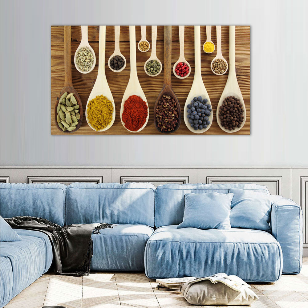 Colorful Spices on Wooden Spoons Canvas Wall Art